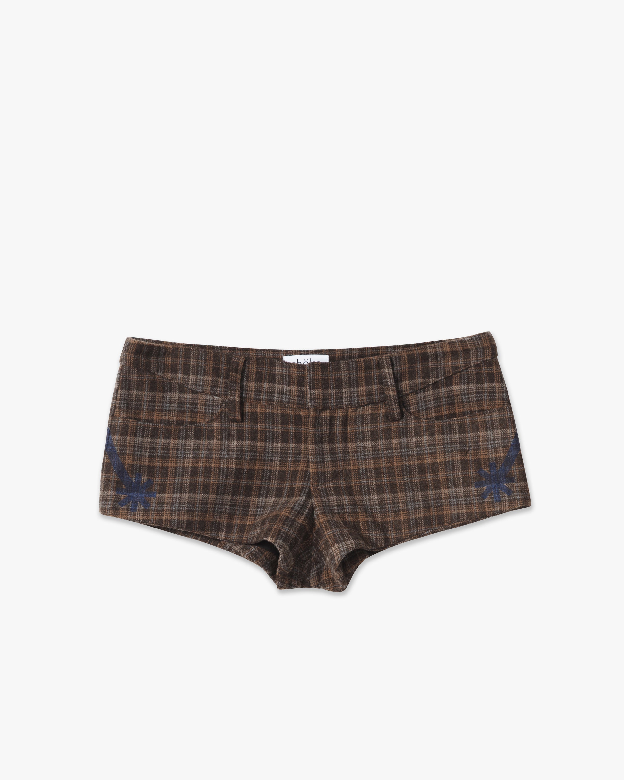 arrow print plaid wool shorts