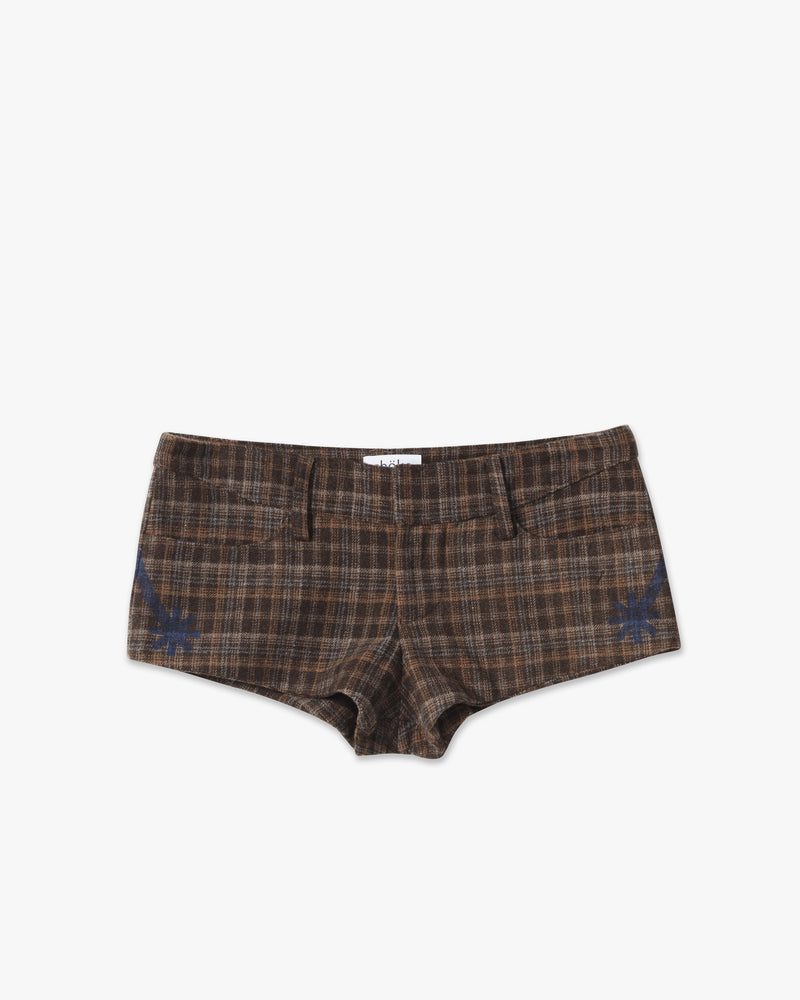 arrow print plaid wool shorts