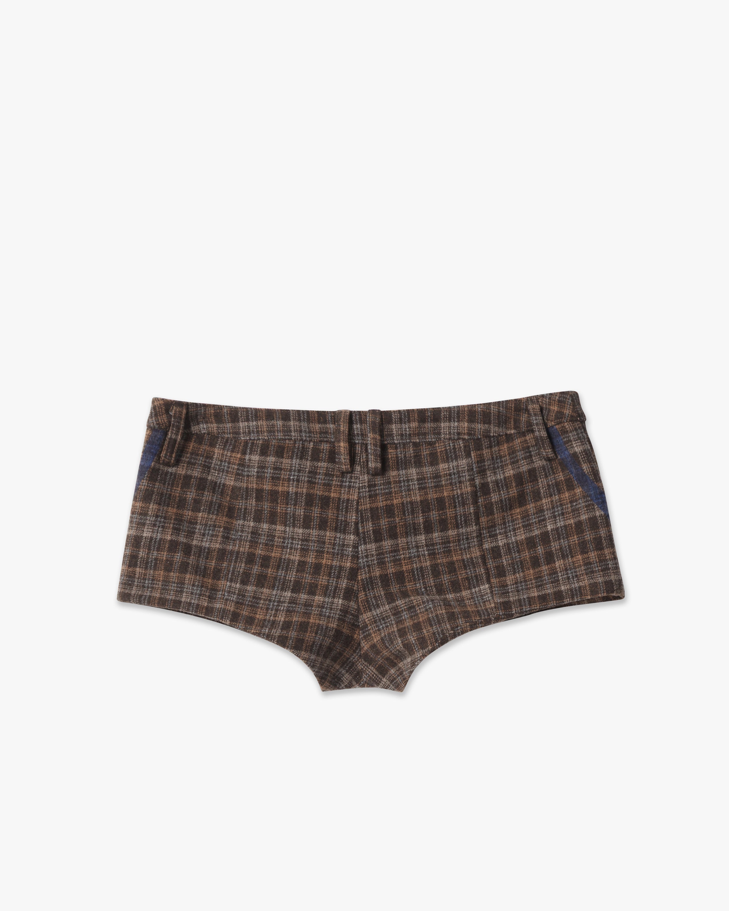 arrow print plaid wool shorts