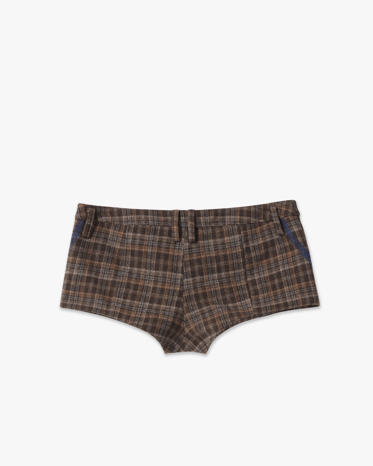 arrow print plaid wool shorts