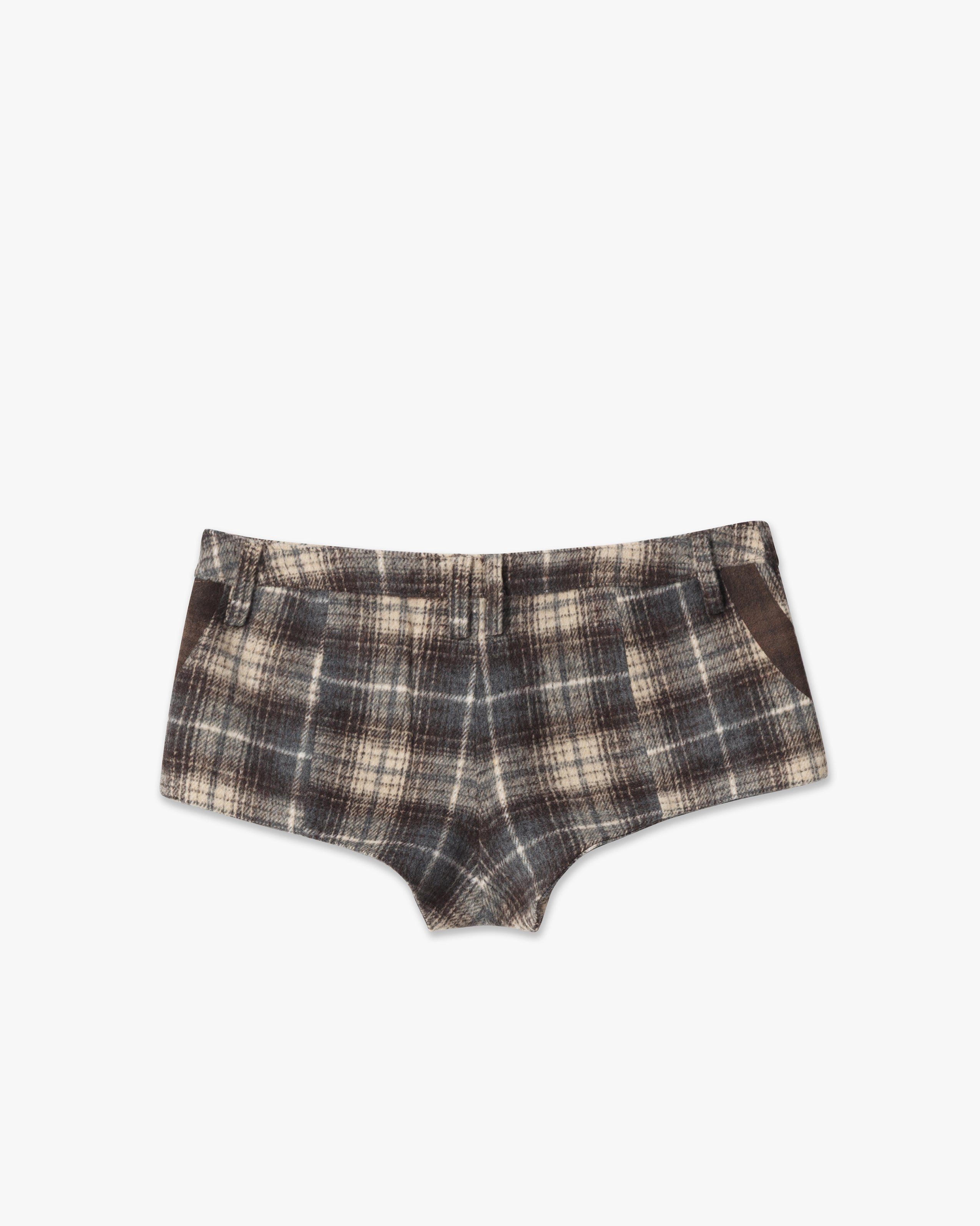 star print plaid wool shorts